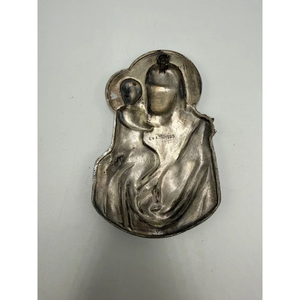 Vintage L.V.A. 1923 Saint Joseph and Child Jesus Silver Tone Relief Plaque 6.25